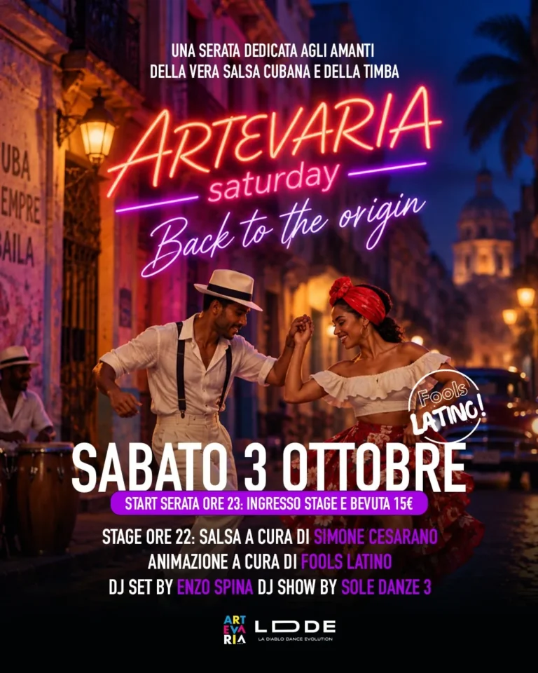 Locandina di ArteVaria Saturday – Back to the Origin, serata di salsa cubana e timba all’ArteVaria Forum